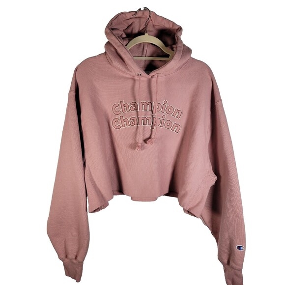 Champion Reverse Weave Cropped Cut-Off Hoodie  2X Triple Outline Logo Spellout - Picture 1 of 9